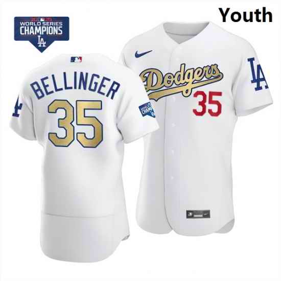 Youth Los Angeles Dodgers Cody Bellinger 35 Gold Program White Flex Base Stitched Jersey